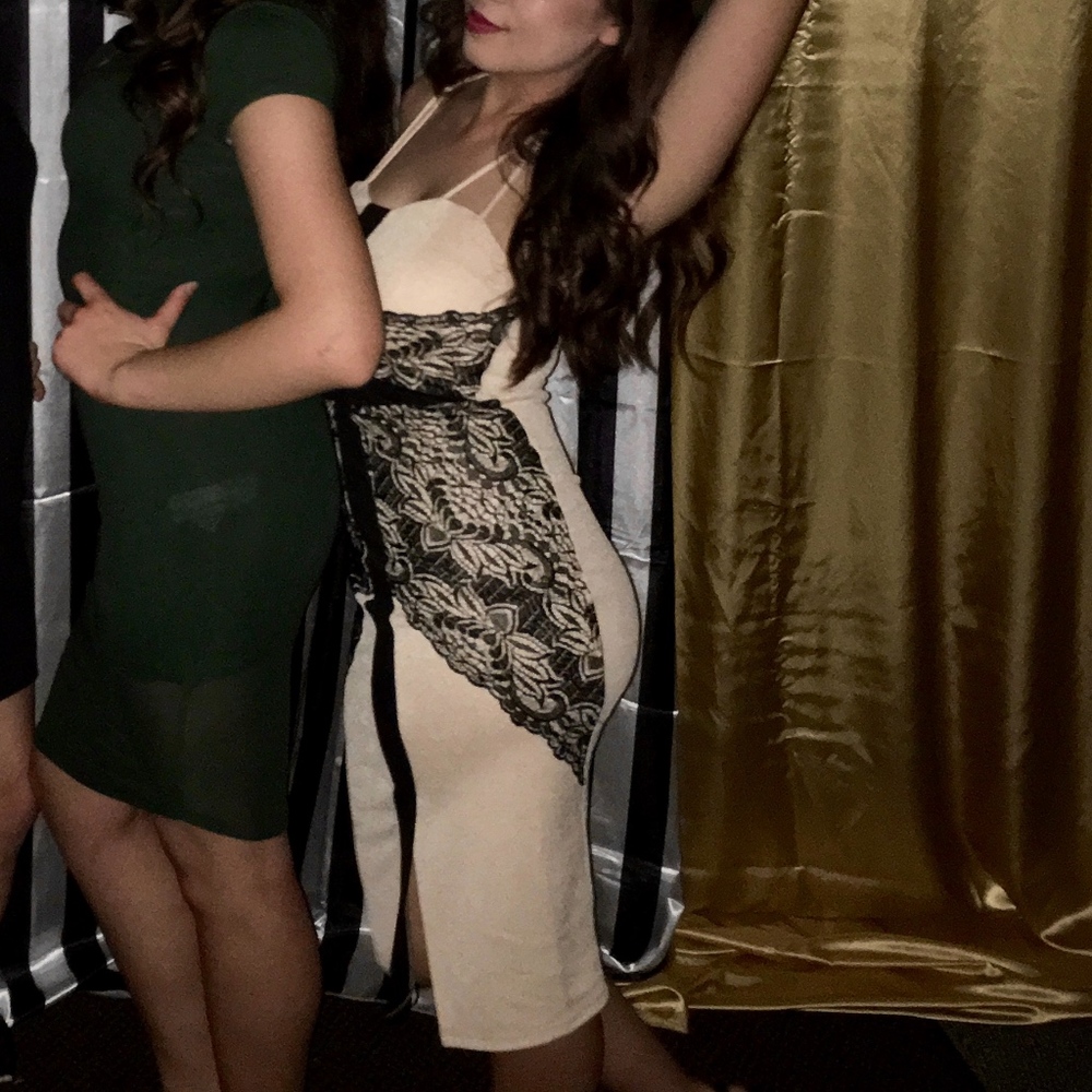 Nude Dress with Black Lace